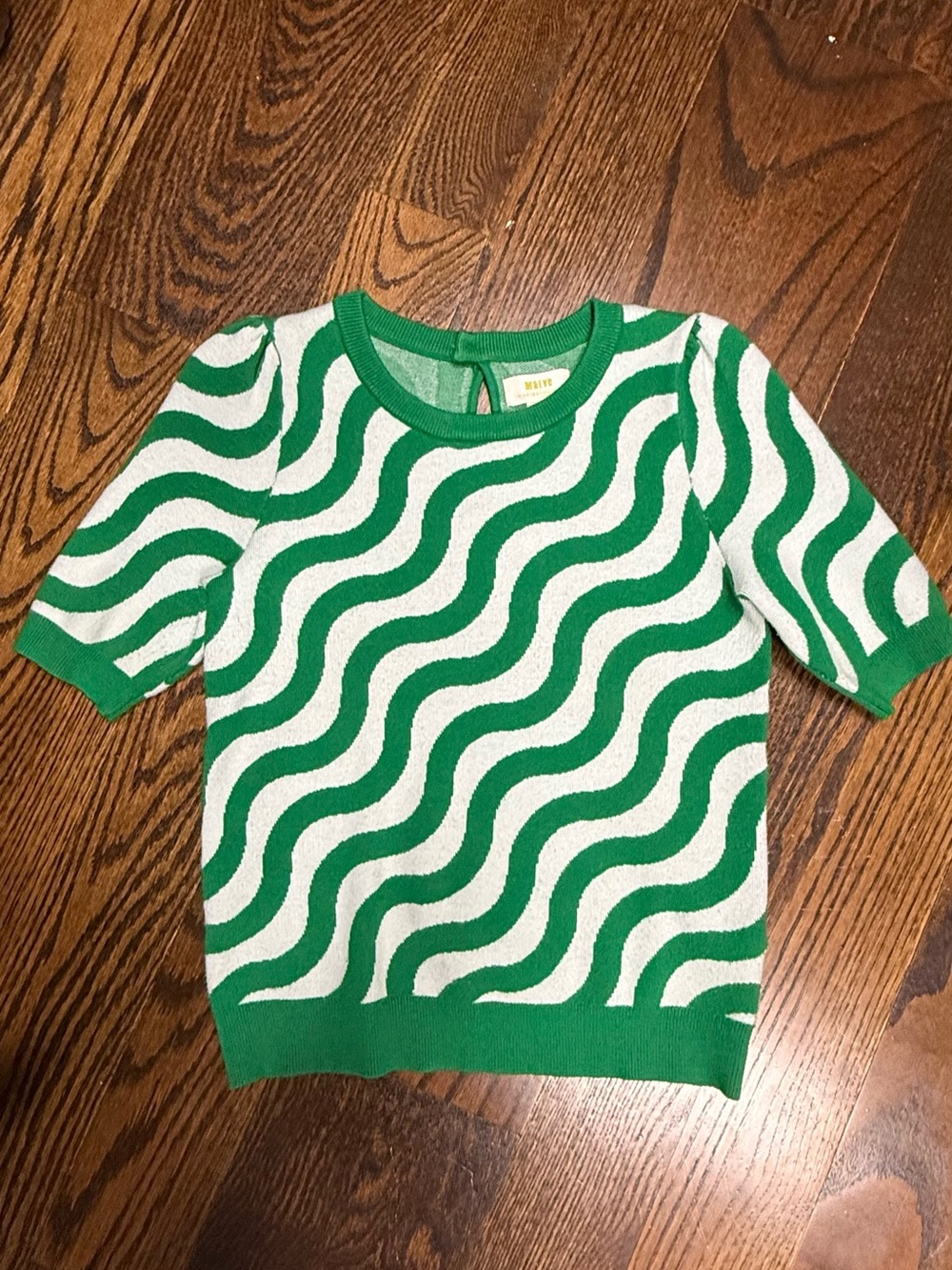Anthropologie Green & White Wave Knit Kids Sweater